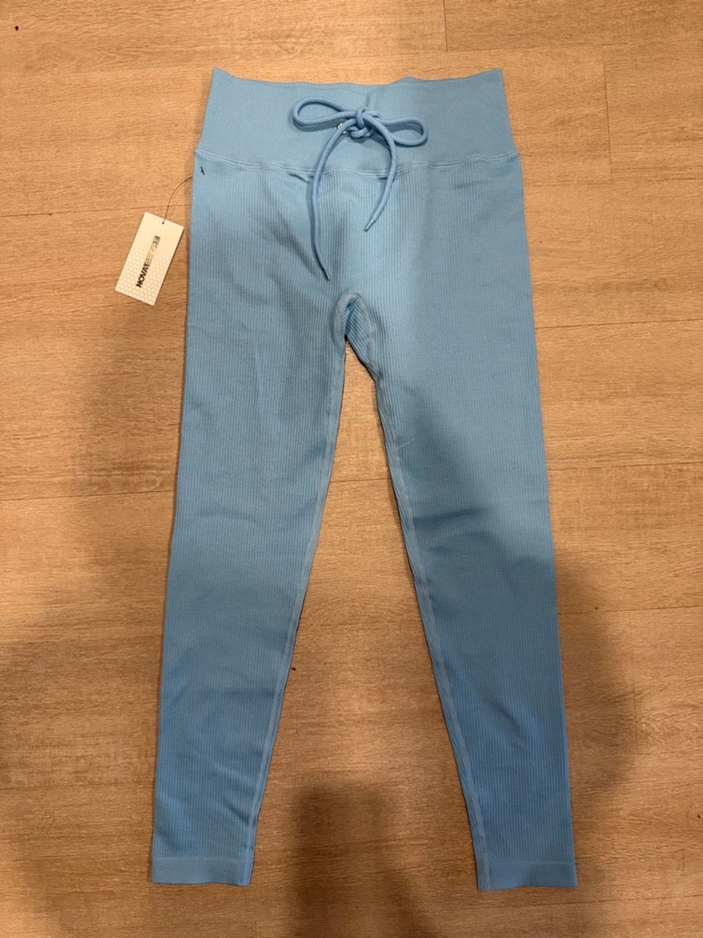 Fashion Nova Light Blue Ribbed Drawstring Leggings
